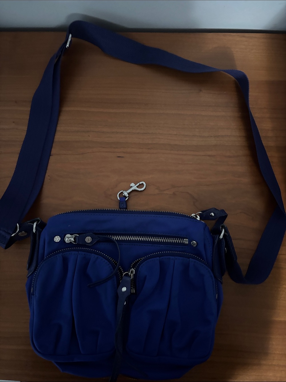 MZ Wallace Navy Blue Quilted Crossbody Bag with Front Pockets